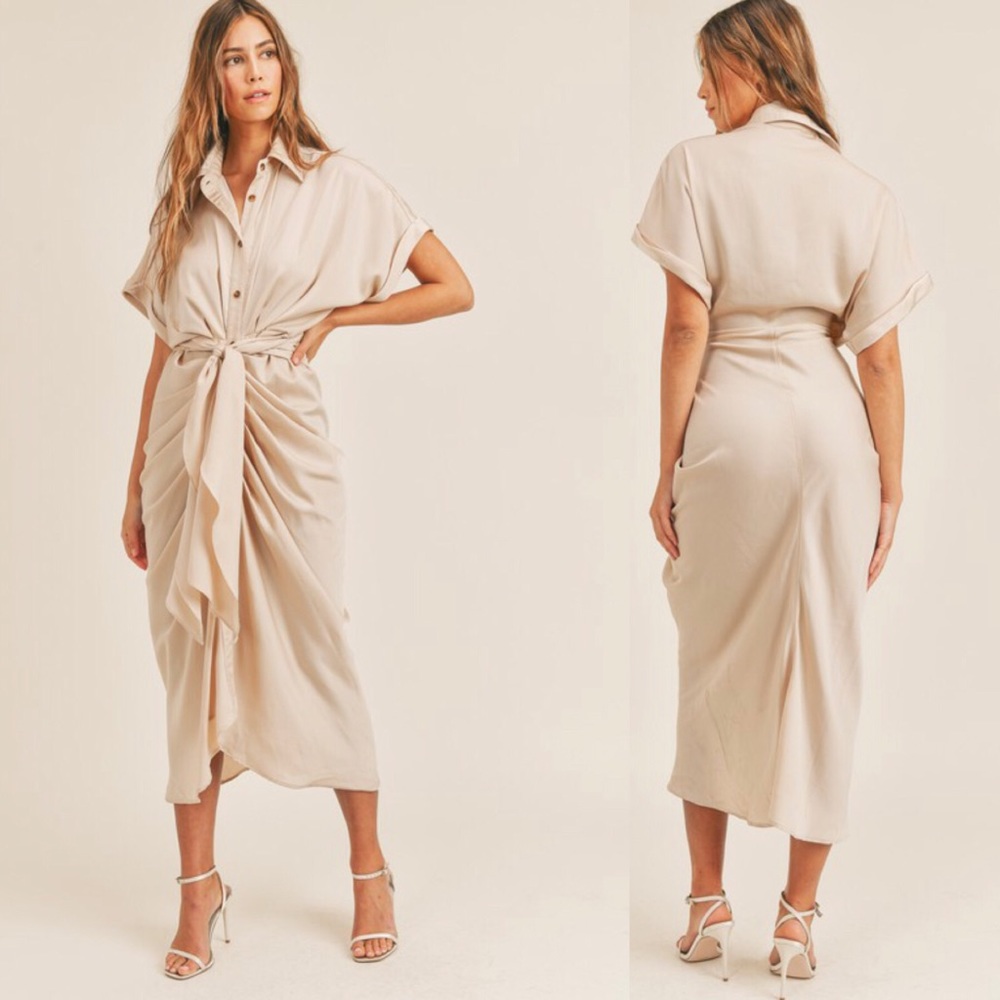 NWT Short sleeve satin button down dress